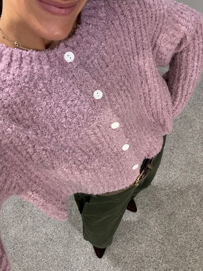 Teddy Cardigan Sweater | Pink Frost