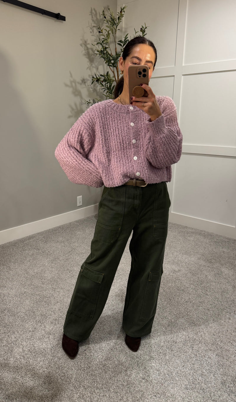 Teddy Cardigan Sweater | Pink Frost