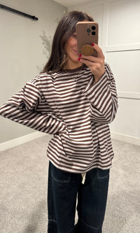 Hasley Striped Top | Grey & Brown