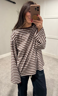 Hasley Striped Top | Grey & Brown