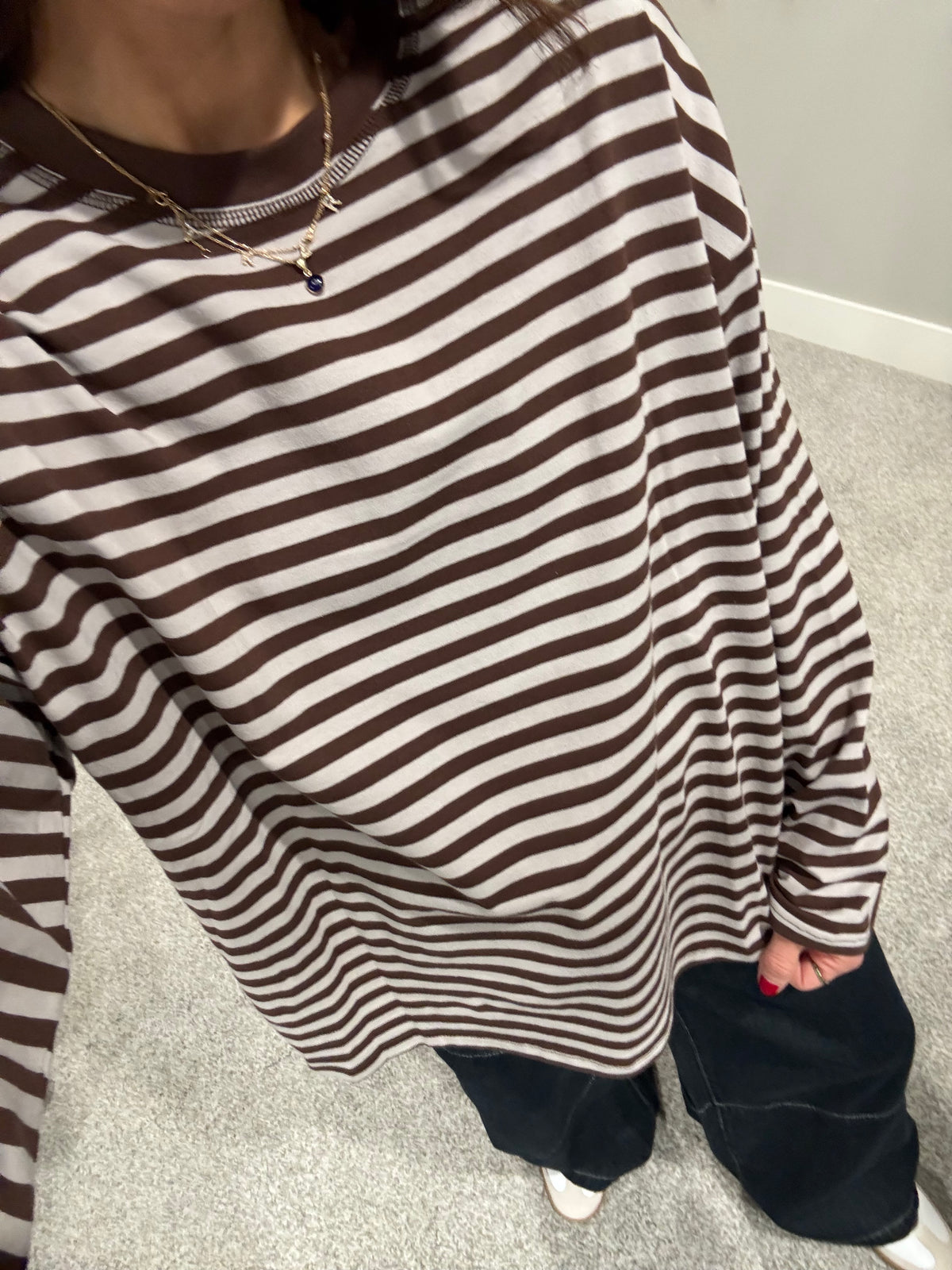 Hasley Striped Top | Grey & Brown