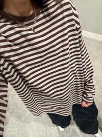 Hasley Striped Top | Grey & Brown