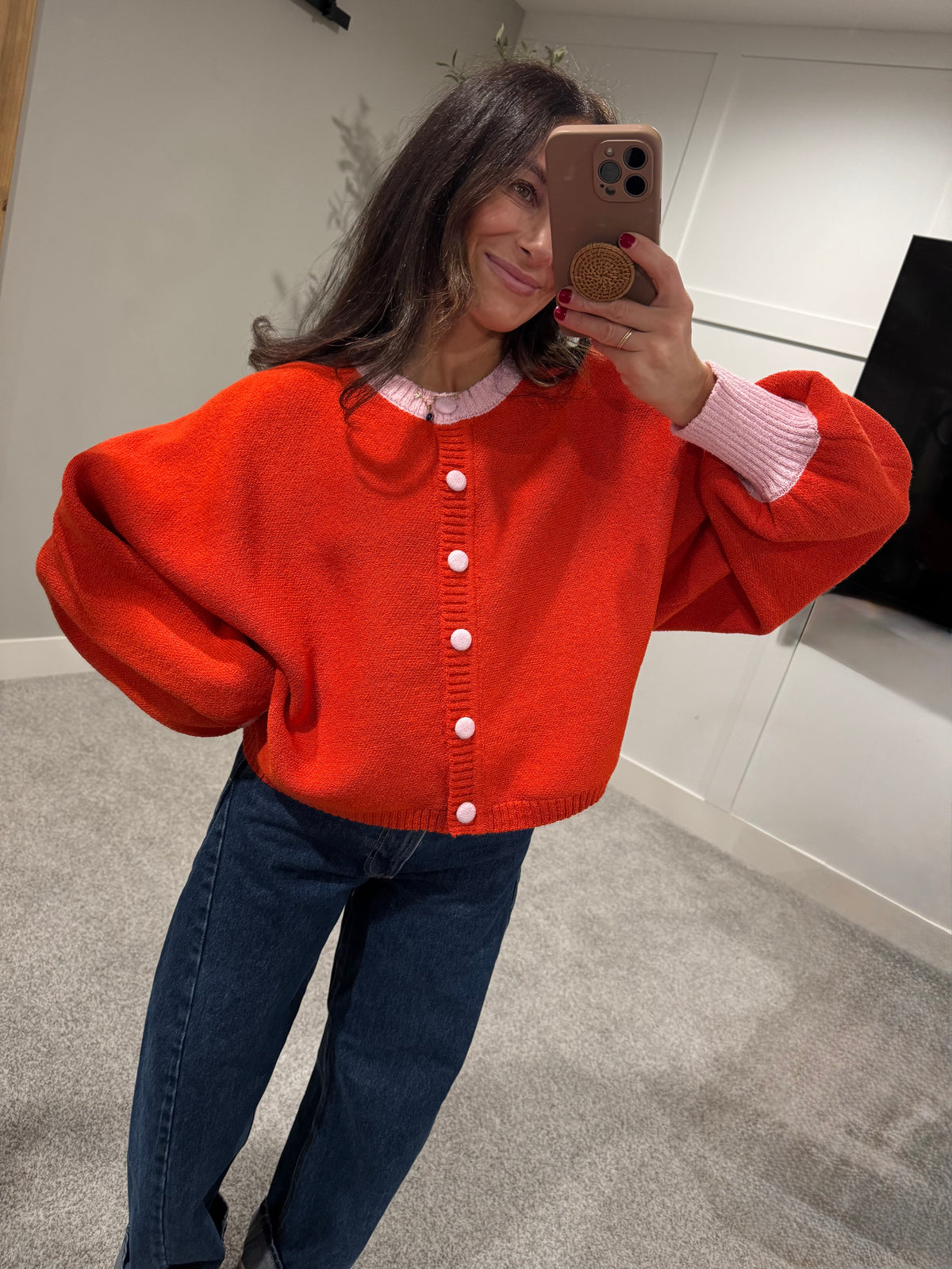 Rose Cardigan | Orange/Red-Pink