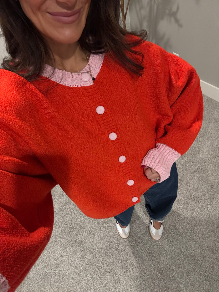 Rose Cardigan | Orange/Red-Pink