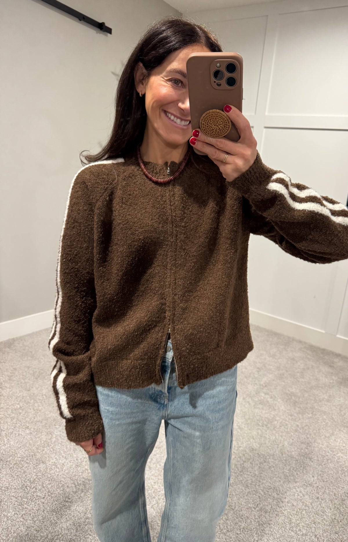 Reba Zip Cardigan| Brown
