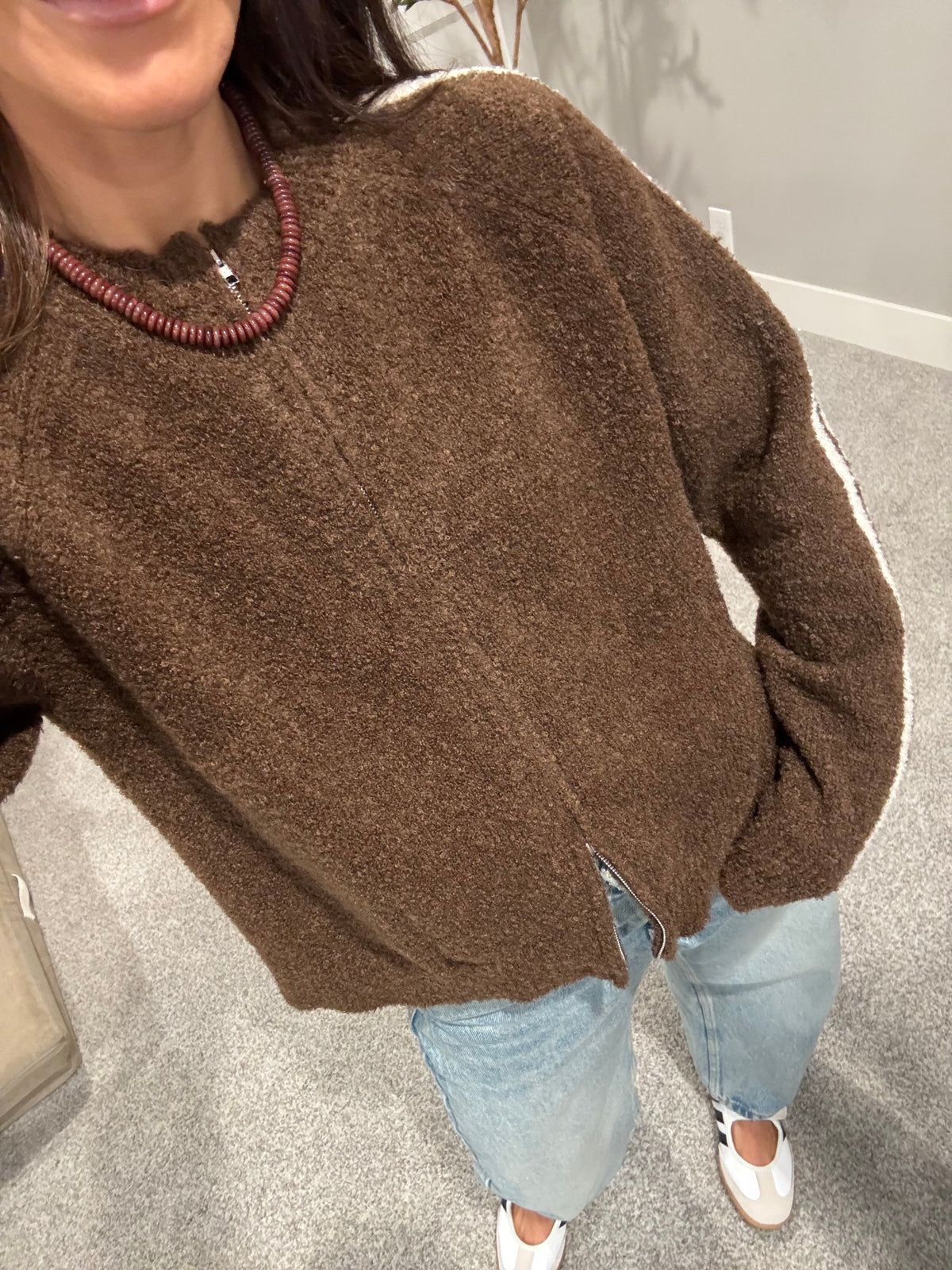 Reba Zip Cardigan| Brown