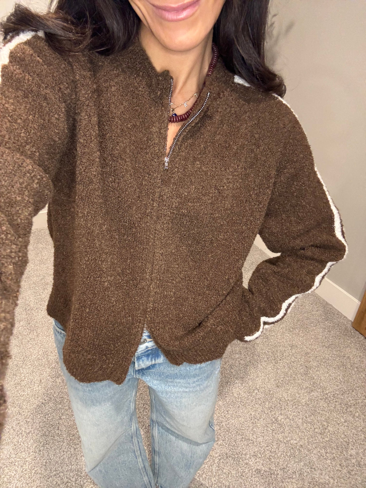 Reba Zip Cardigan| Brown