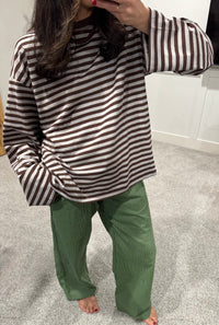 Hasley Striped Top | Grey & Brown
