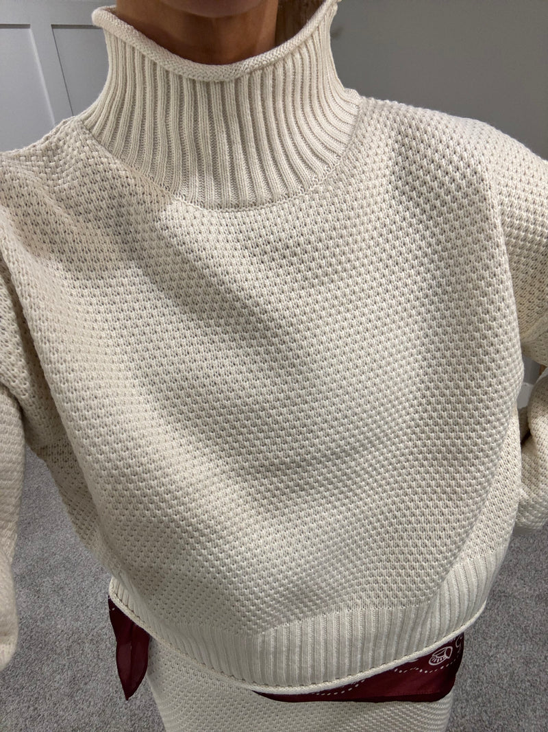 Textured Sweater & Skirt Set | Cream