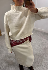 Textured Sweater & Skirt Set | Cream