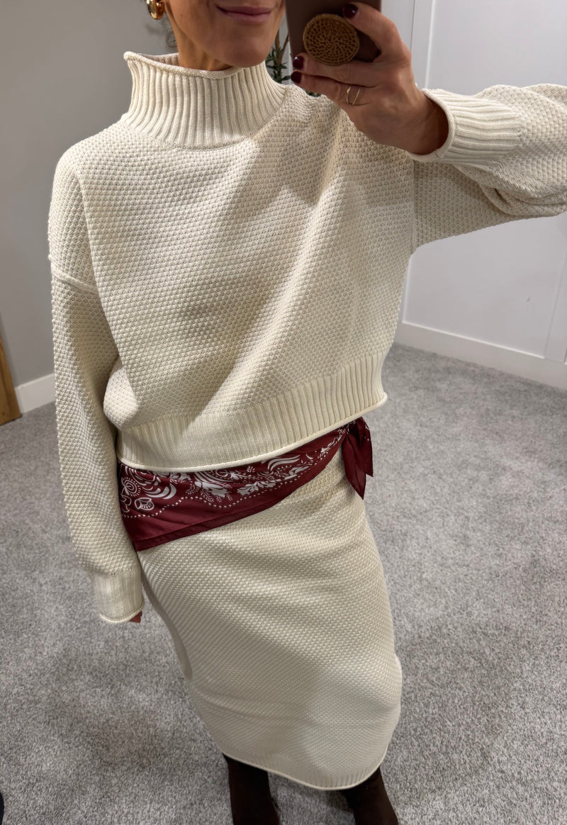 Textured Sweater & Skirt Set | Cream