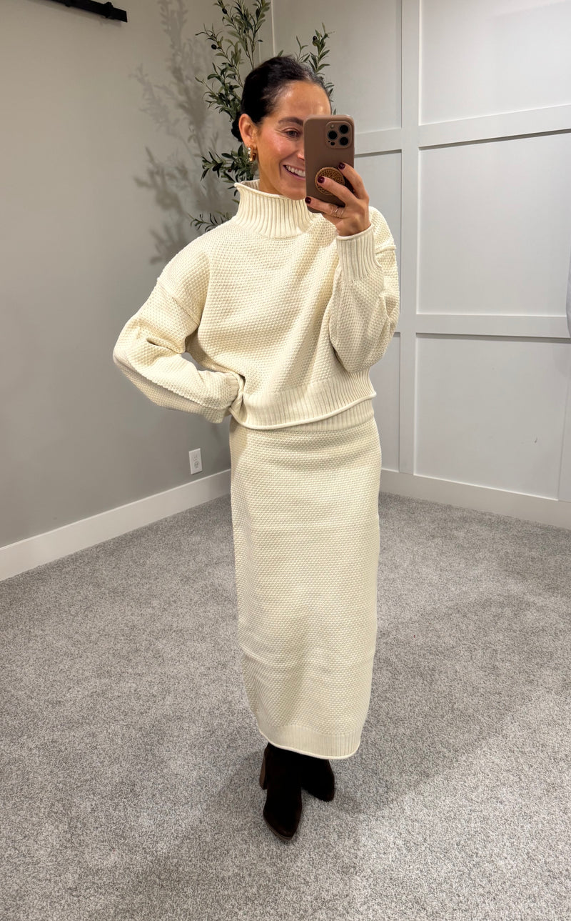 Textured Sweater & Skirt Set | Cream