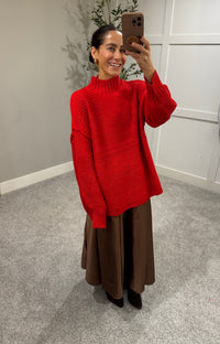 Crochet-Knit Oversized Mock-Neck Sweater | Cherry Tomato