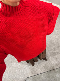 Crochet-Knit Oversized Mock-Neck Sweater | Cherry Tomato