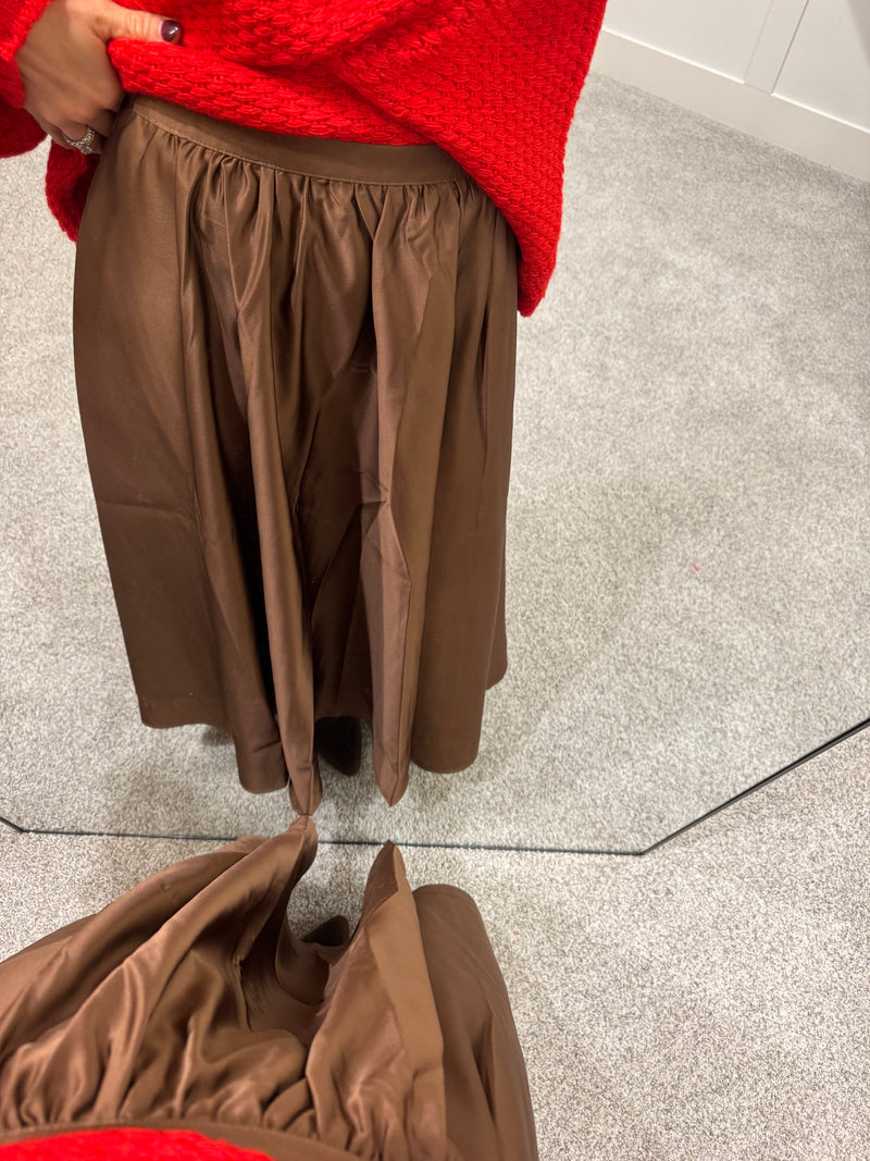 Flare Midi Skirt | Brown