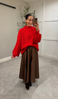 Crochet-Knit Oversized Mock-Neck Sweater | Cherry Tomato