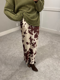 Cow Print Satin Skirt