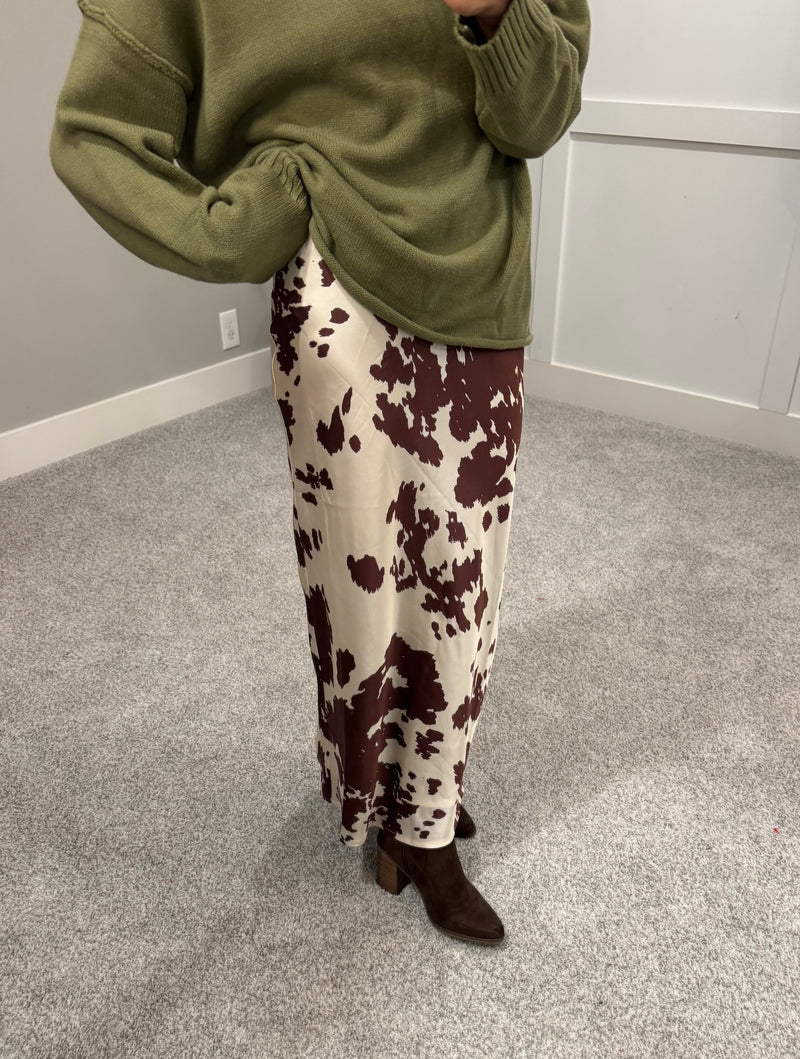 Cow Print Satin Skirt