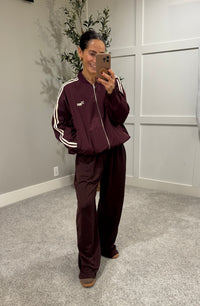 Tailored Wide Leg Knit Sweatpants | Maroon