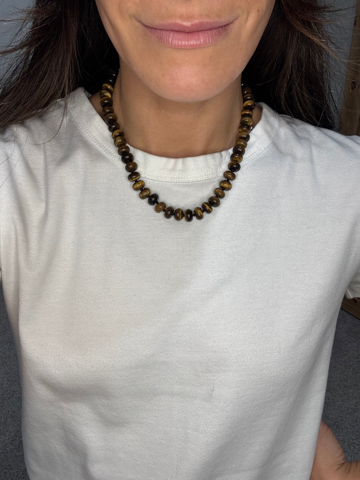 Refined Stone Bead Necklace | Tiger's Eye Brown