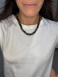 Refined Stone Bead Necklace | Tiger's Eye Brown