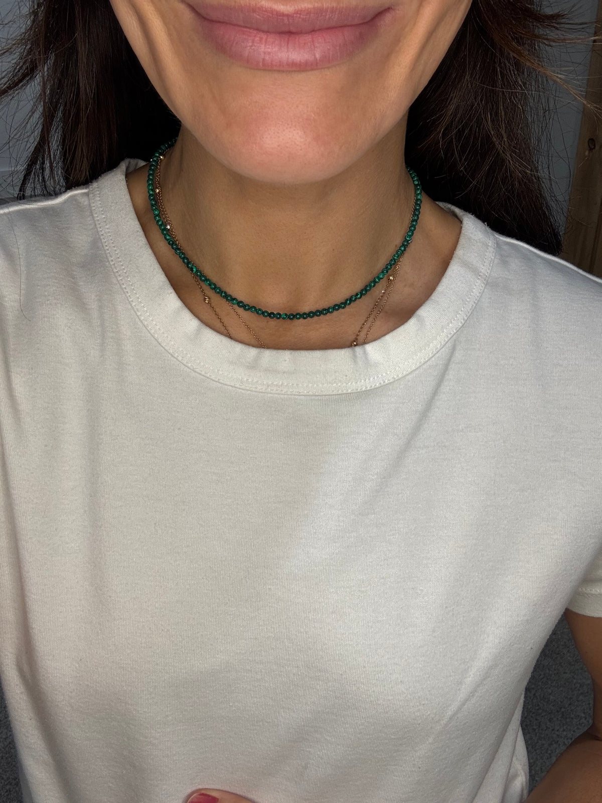 Dainty Natural Stone Beaded Necklace | Malachite Green