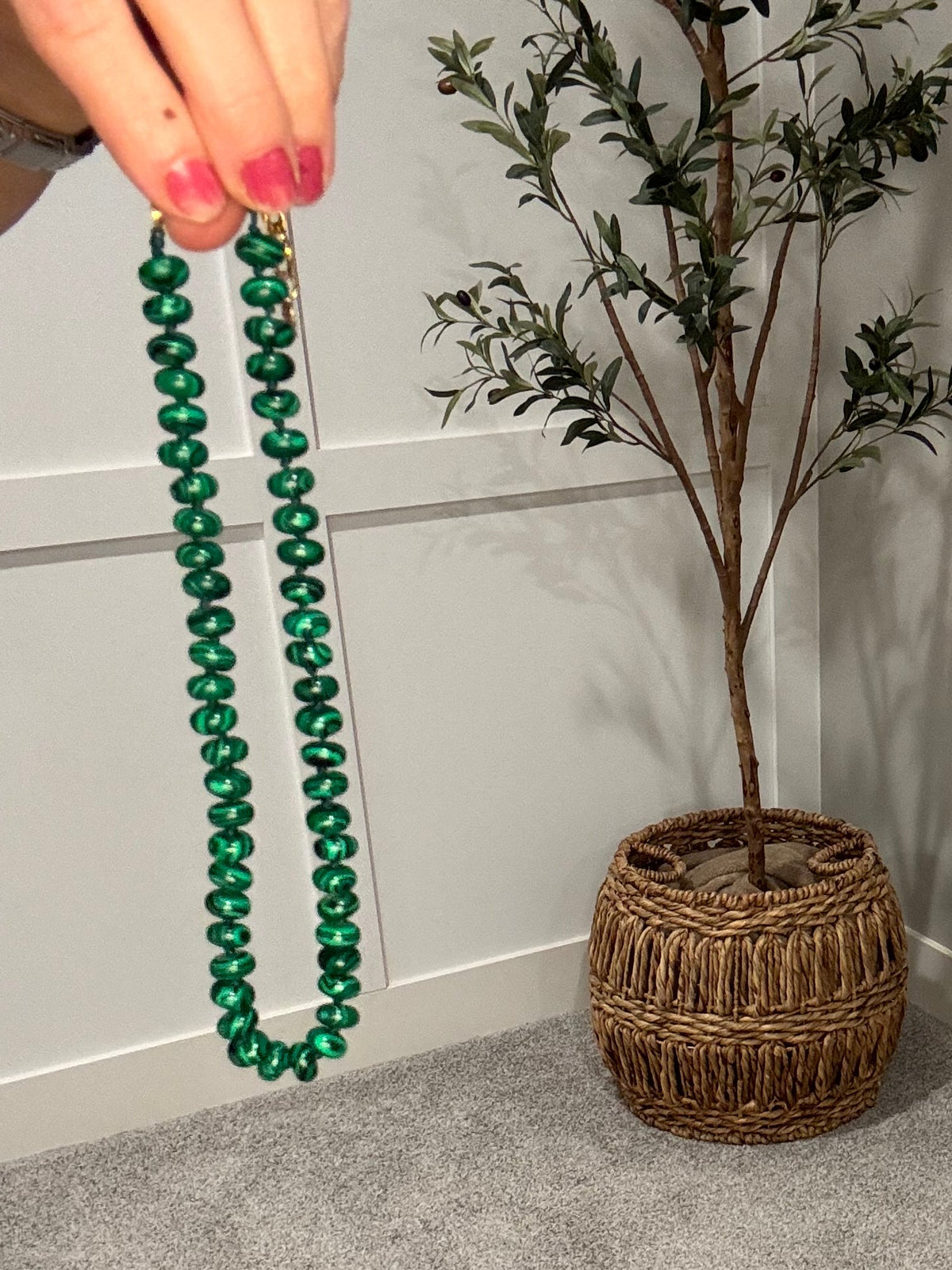 Refined Stone Bead Necklace | Malachite Green