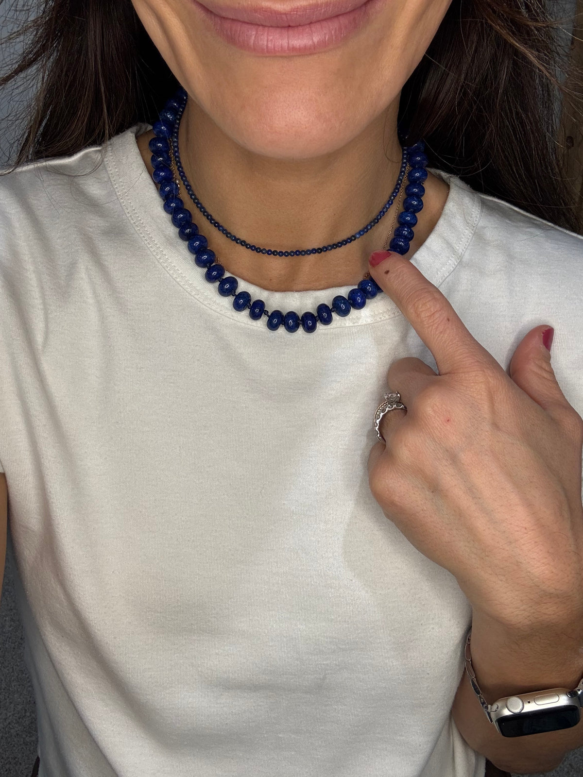 Dainty Natural Stone Beaded Necklace | Lapis Blue
