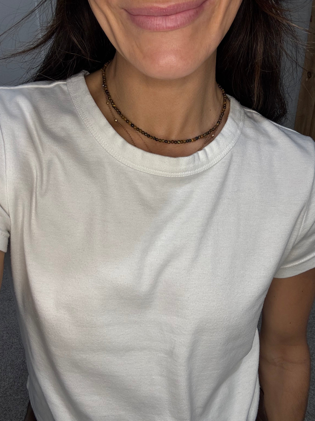 Dainty Natural Stone Beaded Necklace | Tiger's Eye Brown