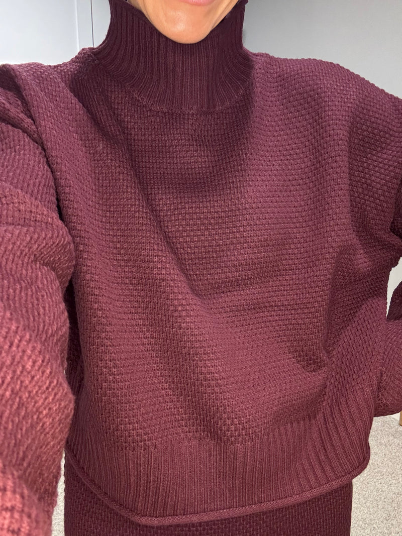 Textured Knit Sweater | Dark Cherry