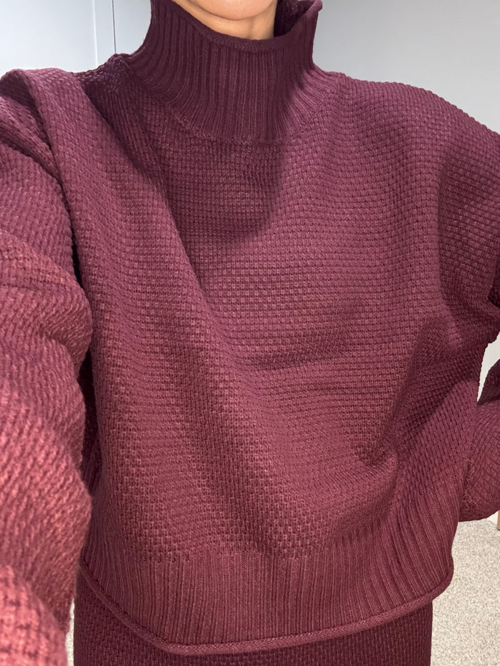 Textured Knit Sweater | Dark Cherry