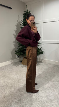 Satin Sheen Track Pant | Chestnut
