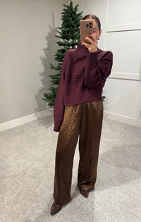 Satin Sheen Track Pant | Chestnut