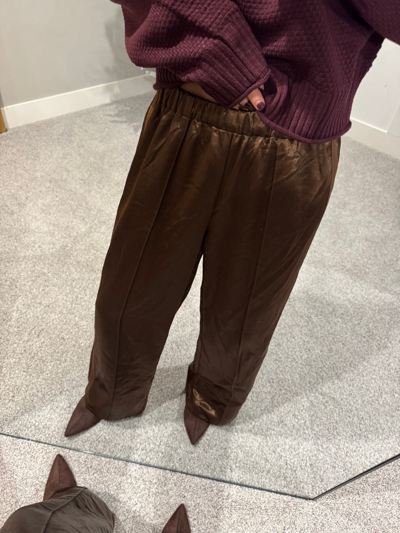 Satin Sheen Track Pant | Chestnut