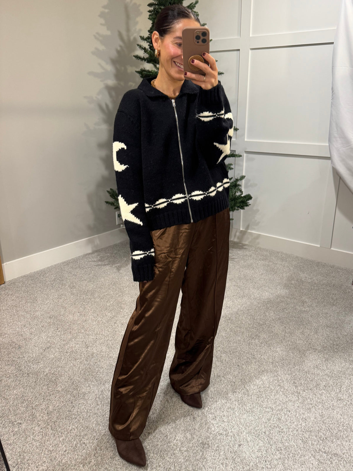 Satin Sheen Track Pant | Chestnut