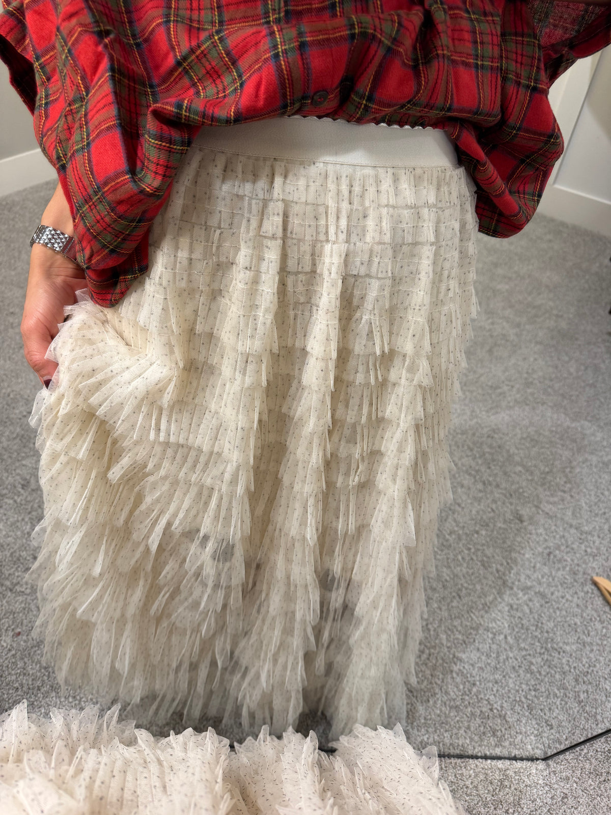 Ivory Layered Tiered Skirt | Polka Dot