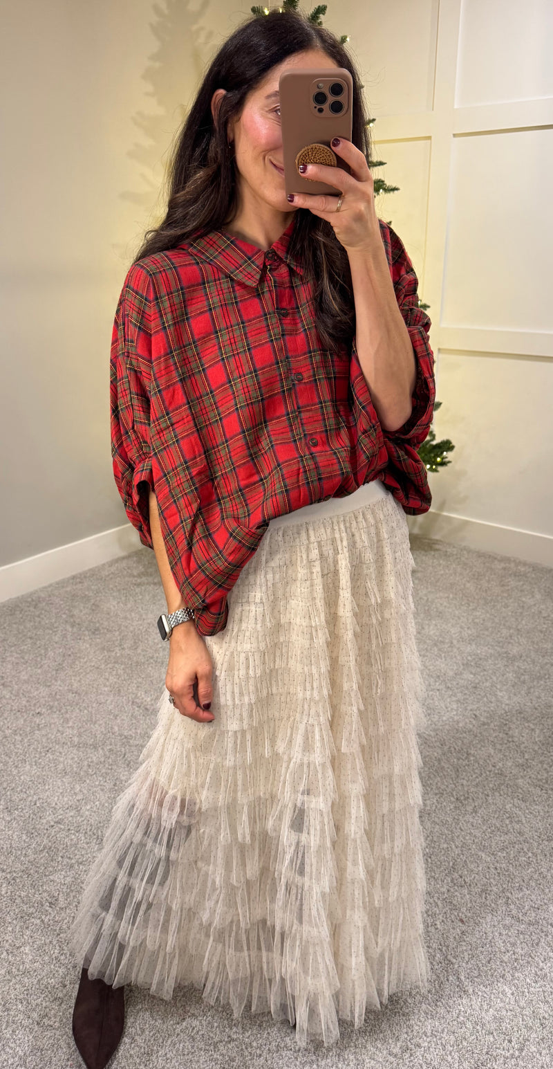 Ivory Layered Tiered Skirt | Polka Dot