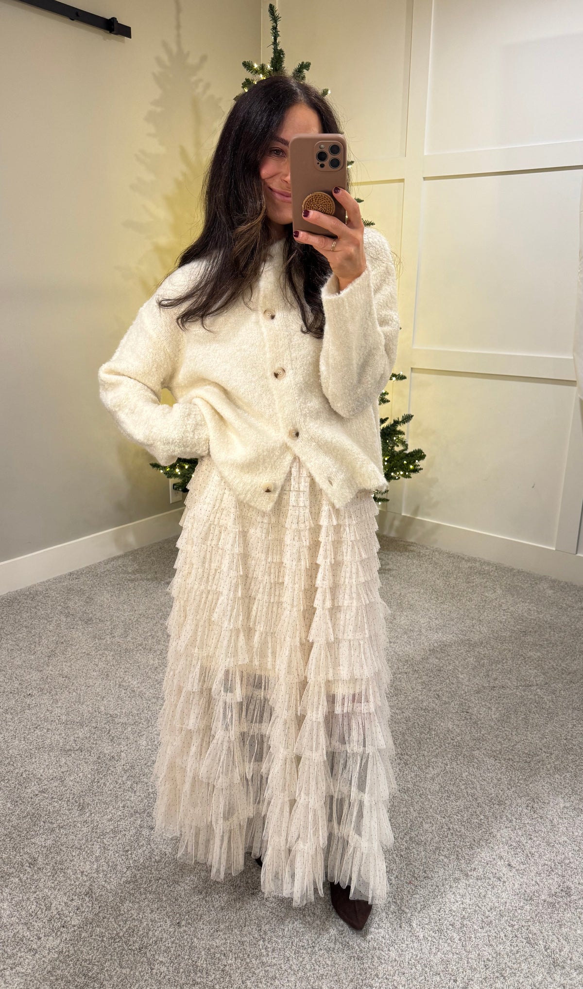 Ivory Layered Tiered Skirt | Polka Dot