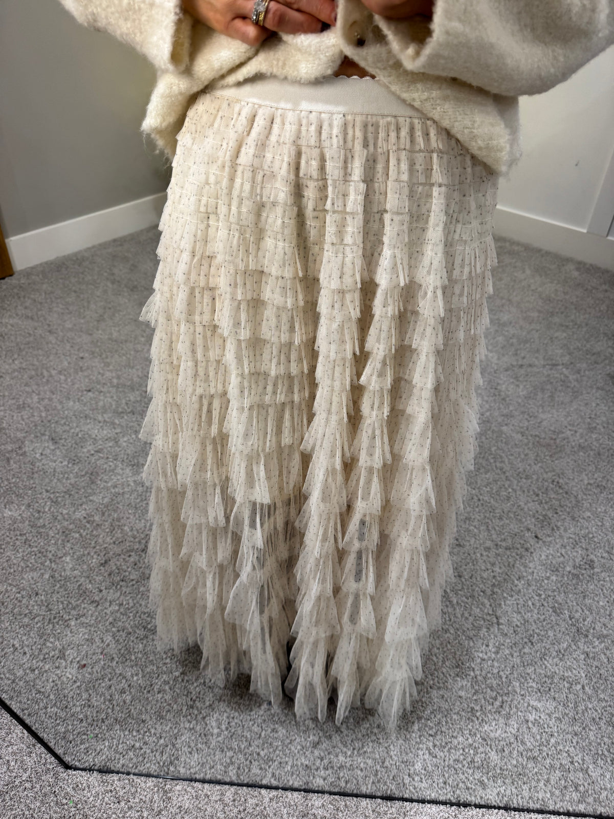 Ivory Layered Tiered Skirt | Polka Dot