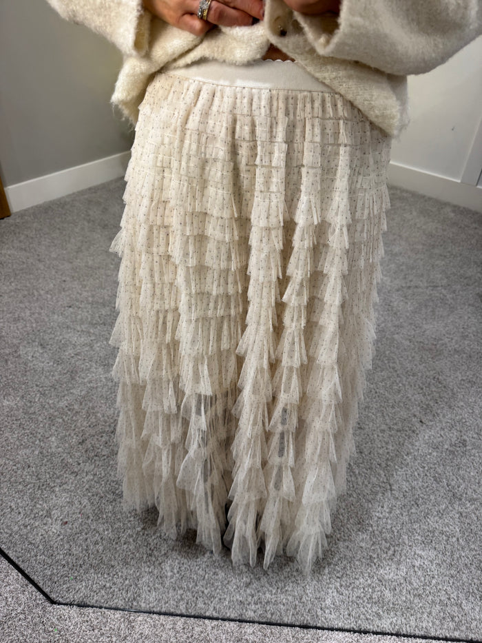 Ivory Layered Tiered Skirt | Polka Dot