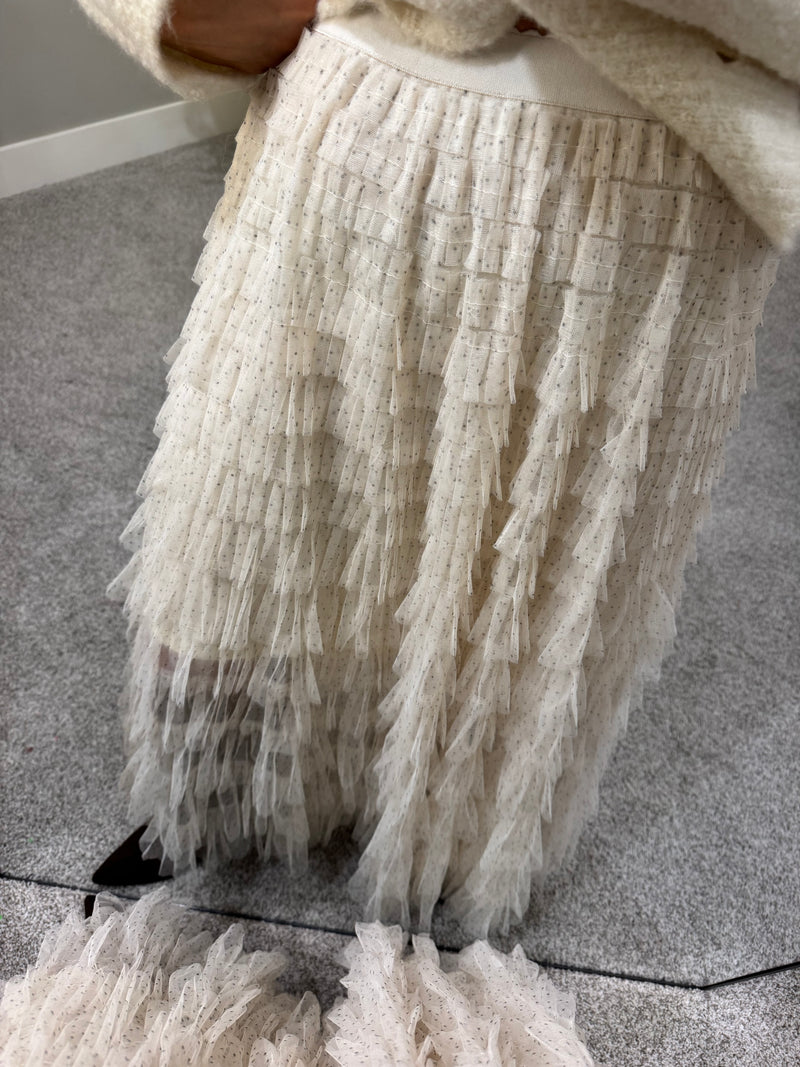 Ivory Layered Tiered Skirt | Polka Dot