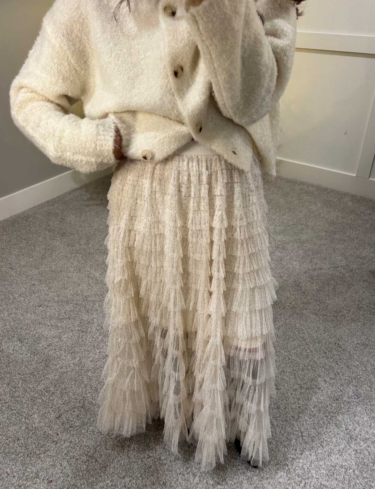 Ivory Layered Tiered Skirt | Polka Dot