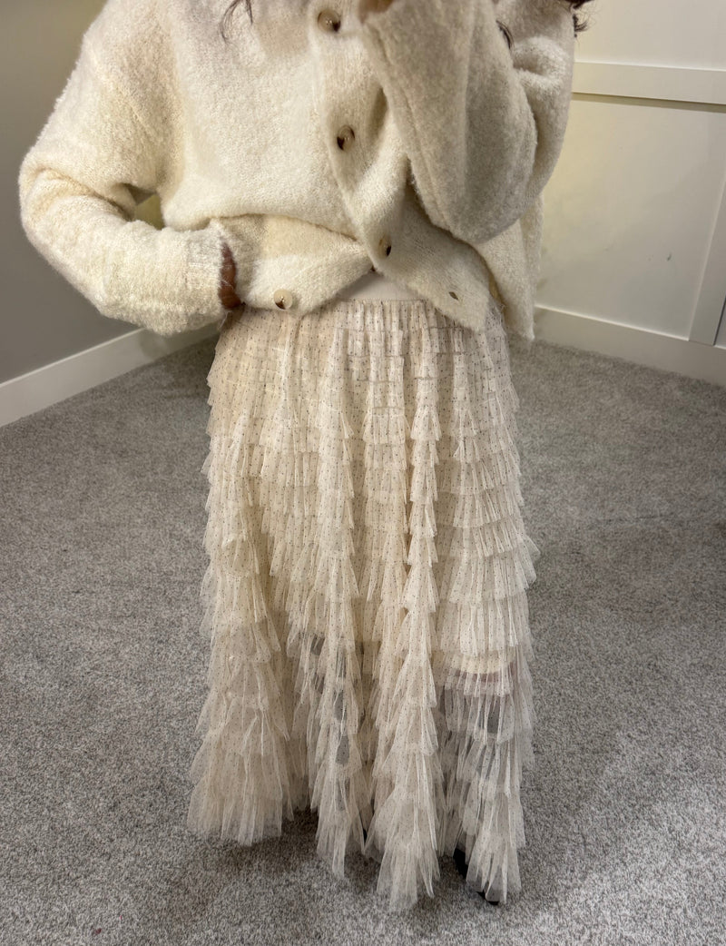 Ivory Layered Tiered Skirt | Polka Dot