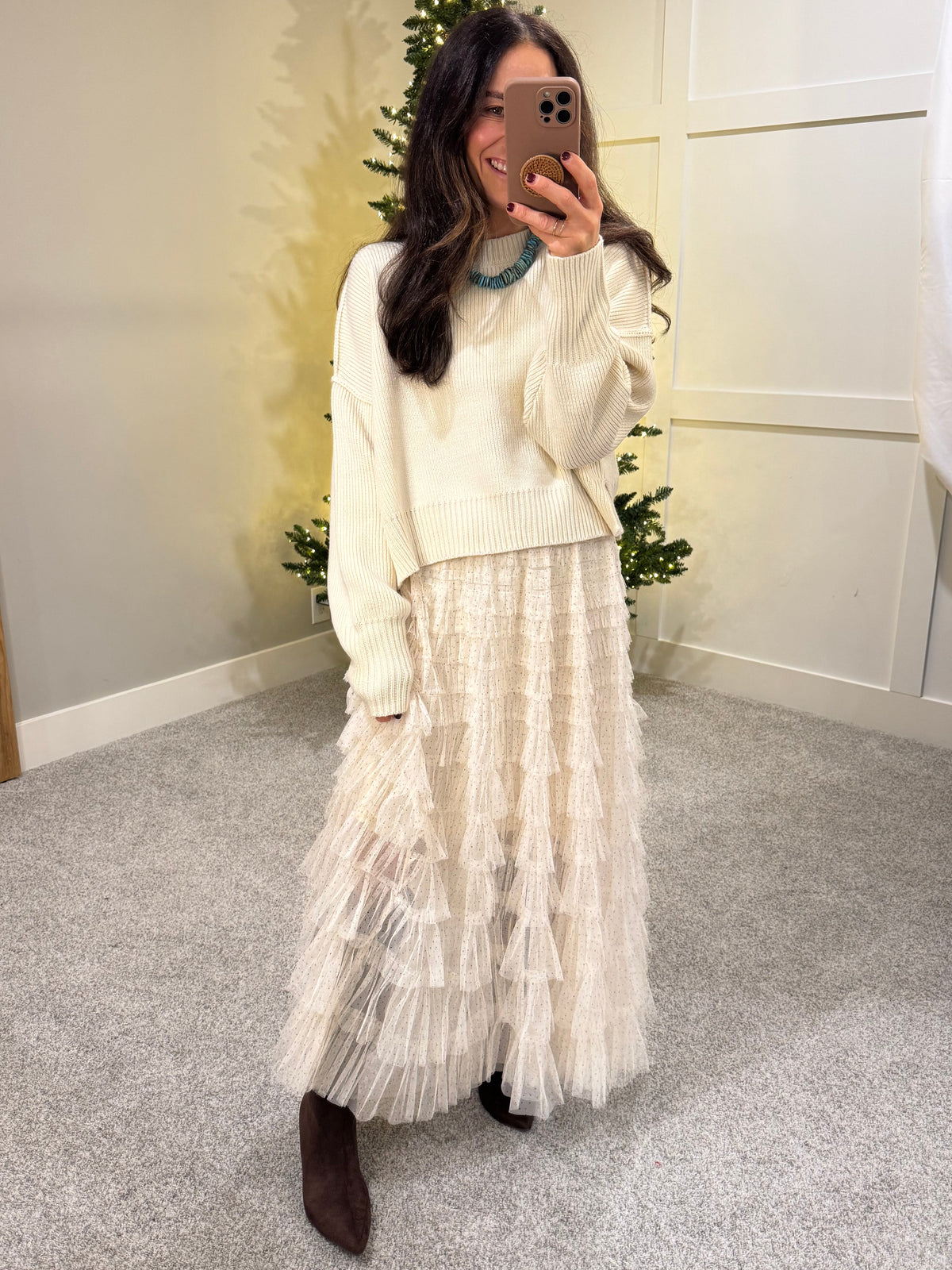 Ivory Layered Tiered Skirt | Polka Dot