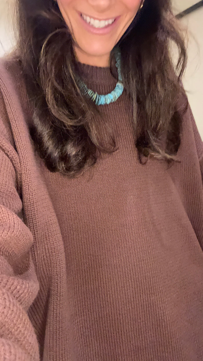 Boyfriend Crew Neck Sweater | Chocolate Brown