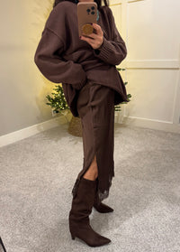 Satin Lace Trim Skirt | Brown