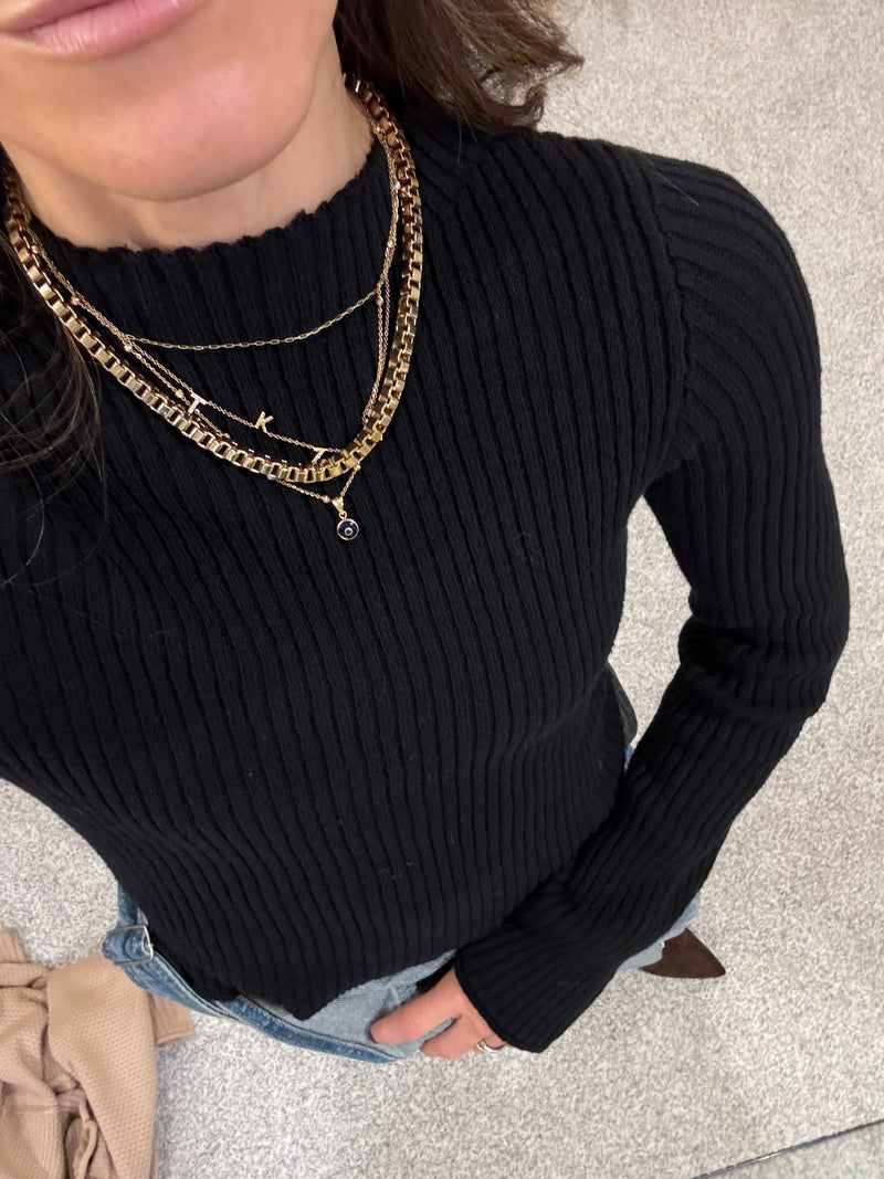 Ribbed Knit Top | Black