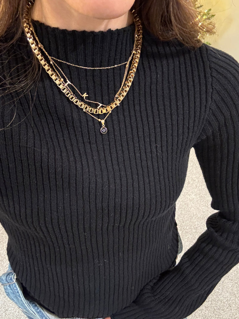 Ribbed Knit Top | Black