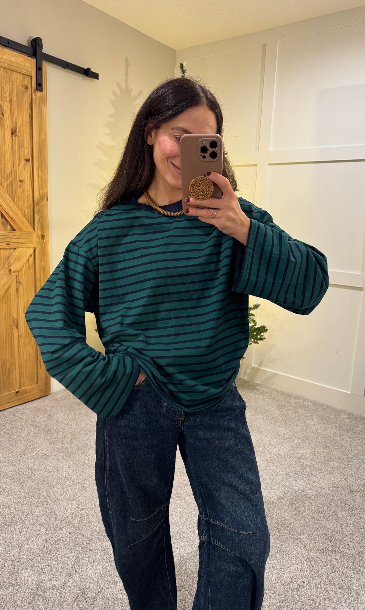 Hasley Striped Top | Emerald Green & Navy