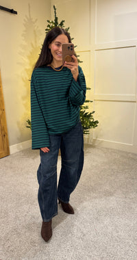 Hasley Striped Top | Emerald Green & Navy